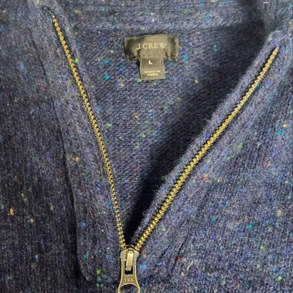 J.Crew L  NavyBlue  1/4 Zip Shawl Collar WoolBlend Speckled MenCardigan Sweater